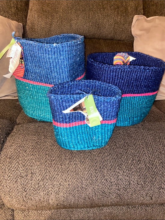Global Horizons Other - Handwoven Sisal Blue, Teal & Pink Storage Basket Set